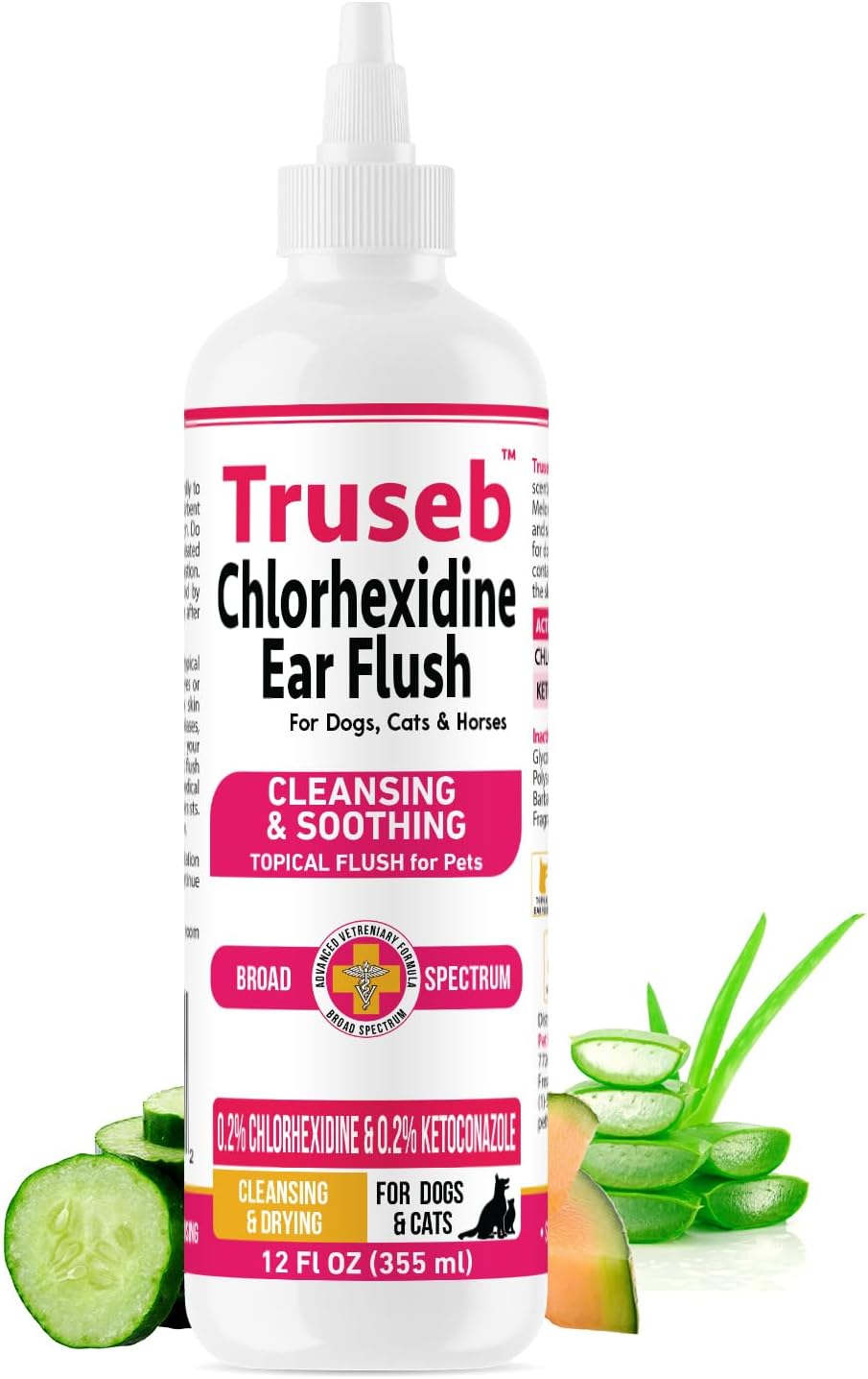 Truseb Advanced Topical Dog Ear Wash with Ketoconazole & Chlorhexidine Ear Flush Dog, Cats and