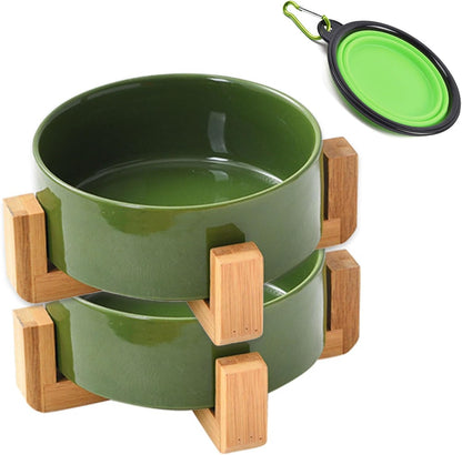Petygooing Ceramic Dog Bowl Set with Stand, Cat & Dog Food and Water Bowls, Medium Size - Anti-Slip