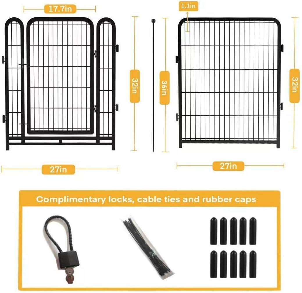 Tall Garden Fence, 32 in(H) 8 Panels Dog Fence Outdoor for Yard. Wide Door Low Threshold Total 17.7
