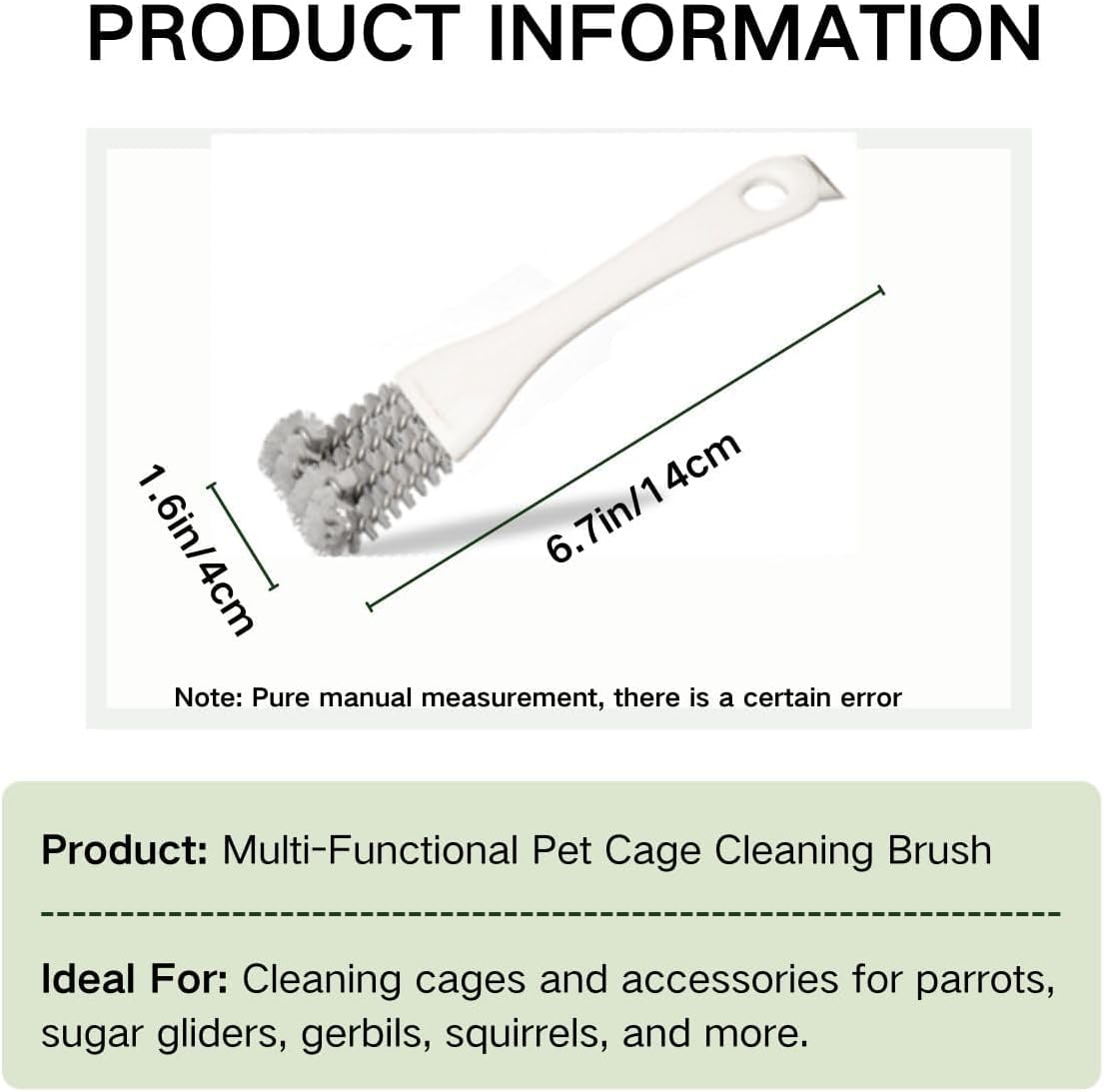 MANON ROSA 2-in-1 Bird Cage Cleaner Brush & Scoop with Long Handle and Curved Brush Head - for