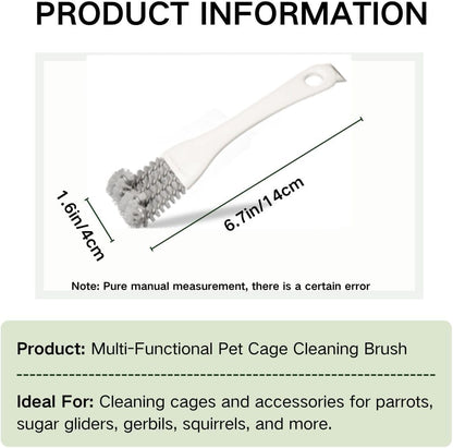 MANON ROSA 2-in-1 Bird Cage Cleaner Brush & Scoop with Long Handle and Curved Brush Head - for