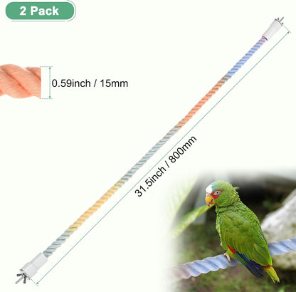 2-Pack Rope Perches for Bird Cages, 31.5 in Length Comfort Grip Flexible Rope Perch Beak & Paw