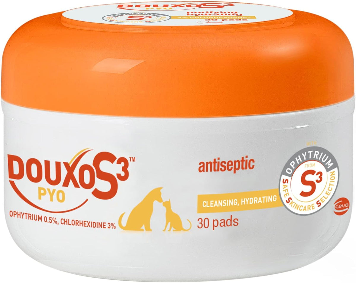 Douxo S3 Pyo Pads, Contains 3% Chlorhexidine & 0.5% Ophytrium, Antiseptic & Hydrating, For