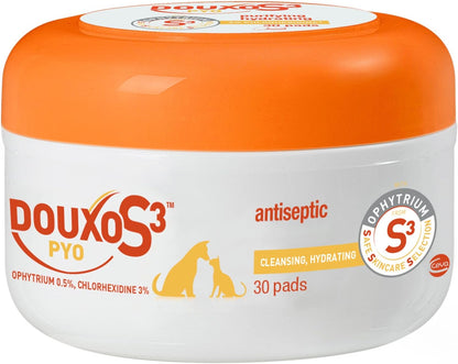 Douxo S3 Pyo Pads, Contains 3% Chlorhexidine & 0.5% Ophytrium, Antiseptic & Hydrating, For