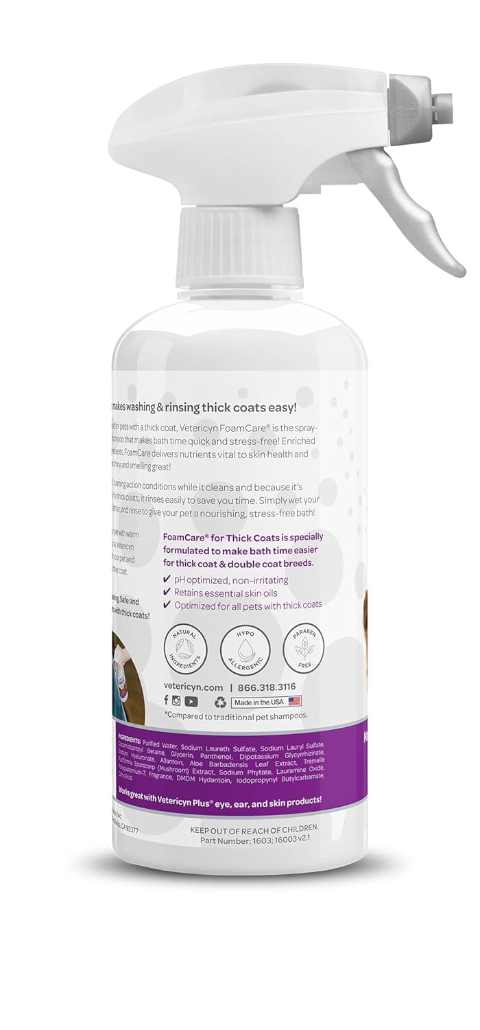 Vetericyn FoamCare Dog Shampoo and Conditioner - Instant Foaming, Spray-On Hypoallergenic Shampoo
