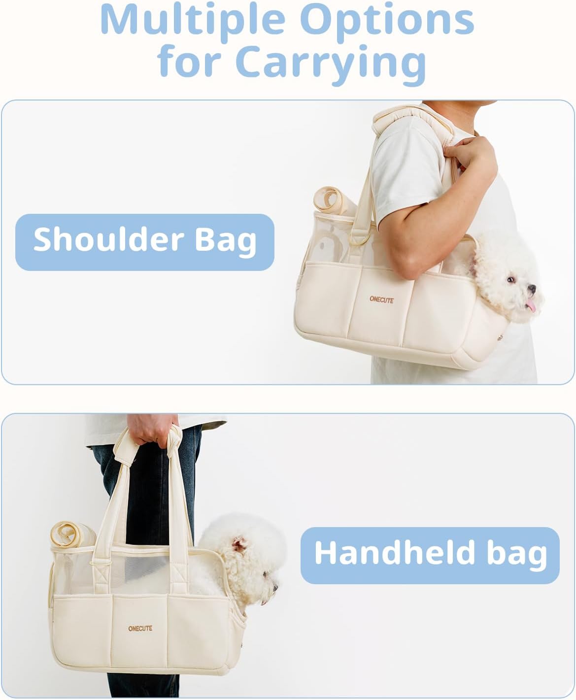 Dog Purse Carrier for Small Dogs Rabbit cat with Large Pockets, Cotton Bag, Dog Carrier Soft Sided