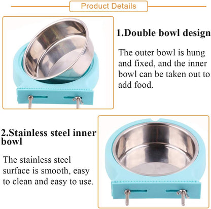 kathson Crate Dog Bowl, Removable Stainless Steel Hanging Pet Cage Bowl Food & Water Feeder Coop