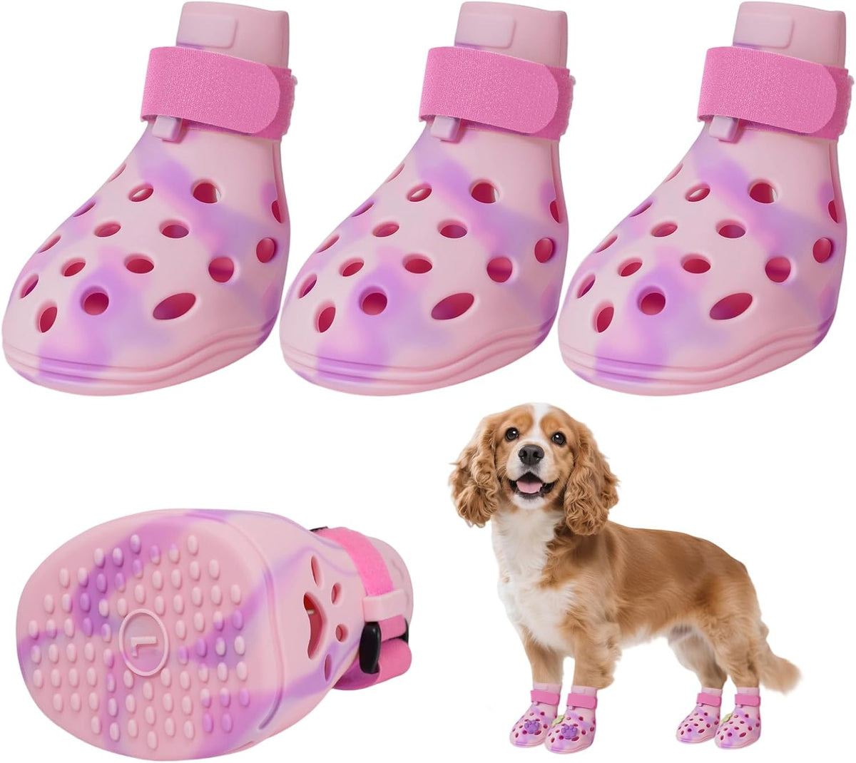 Dog Shoes for Hot Pavement, Adjustable Magic Tape Boots for Small, Medium & Large Dogs, Anti-Slip