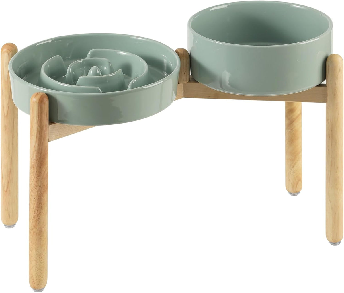 Ceramic Raised Slow Feeder Dog Bowl Set, Elevated 8.2inch Bowl and 9.5inch Puzzle Slow Food Dish