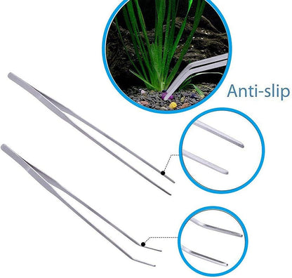 15in Aquascaping Tools, 4 in 1 Long Aquarium Tweezers Scissors Spatula, Stainless Steel Aquatic