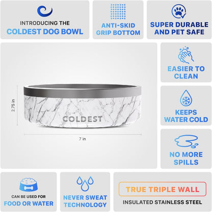 Coldest Dog Bowl - Anti Rust Metal & Non Slip Dog Bowls Large, Spill Proof Heavy Duty 3 Layers