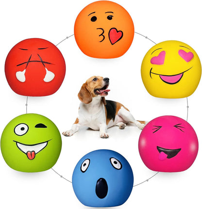 Squeaky Dog Toys for Medium Dogs, Soft Latex Squeaky Dog Balls, Smile Dog Toys 6pcs Round Balls for