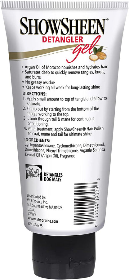Absorbine ShowSheen Detangler Gel for Coat, Mane & Tail, Moroccan Argan Oil, Tackles Toughest Knots