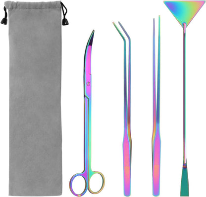 4 in 1 Quarium Aquascape Tools Kits, Anti-Rust Stainless Steel Aquatic Plant Aquascaping Tweezers