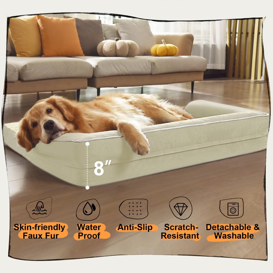 Large Dog Bed Orthopedic Washable - Waterproof with Removable Cover - Memory Foam - XXL Large Big