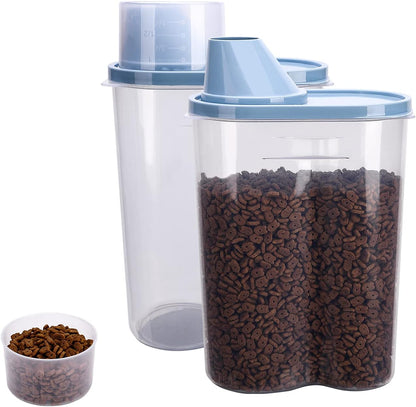 GreenJoy 2 Pack 2lb/2.5L Pet Food Storage Container with Measuring Cup, Can Covers and Bowl for