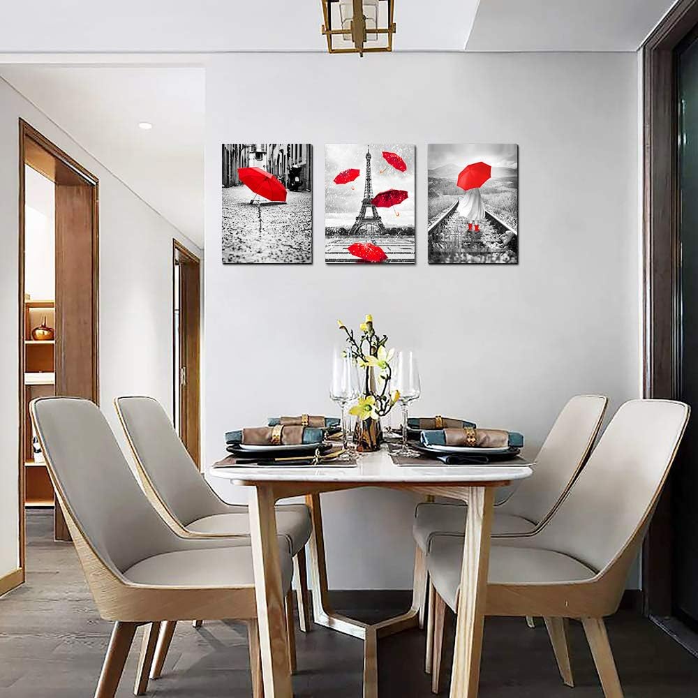 Black and white landscape Eiffel Tower 3 Piece Wall Art for Living Room Bathroom Decorations