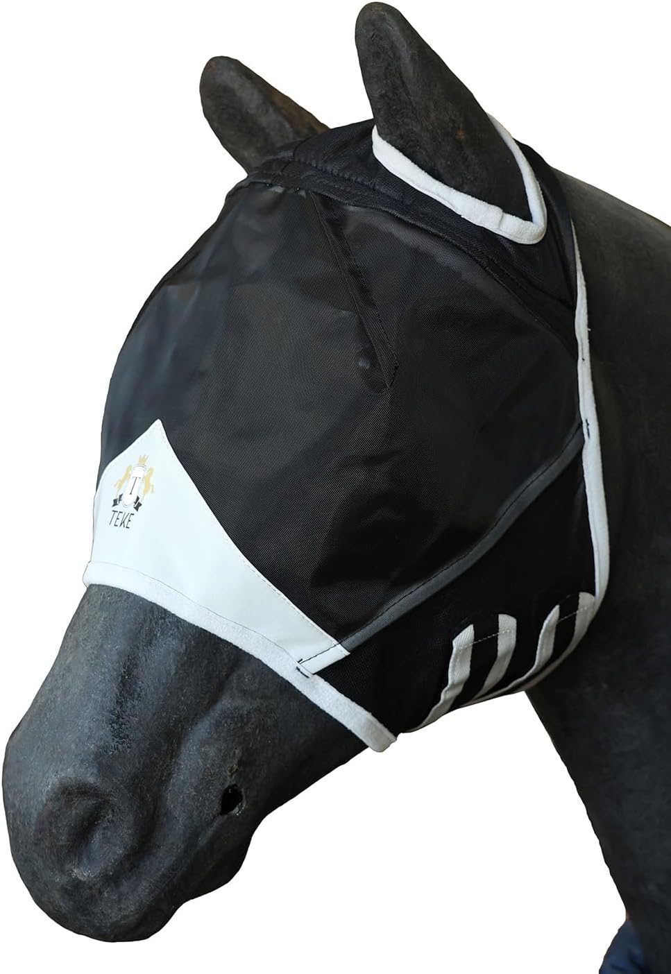 T TEKE Fine Mesh Horse Fly Mask w/No Ears, UV Blocking 3D Eye Visor with Extra Fleece Cushioned