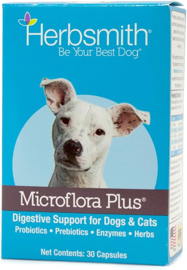 Herbsmith Microflora Plus – Dog Digestion Aid –Probiotics and Digestive Enzymes for Dogs