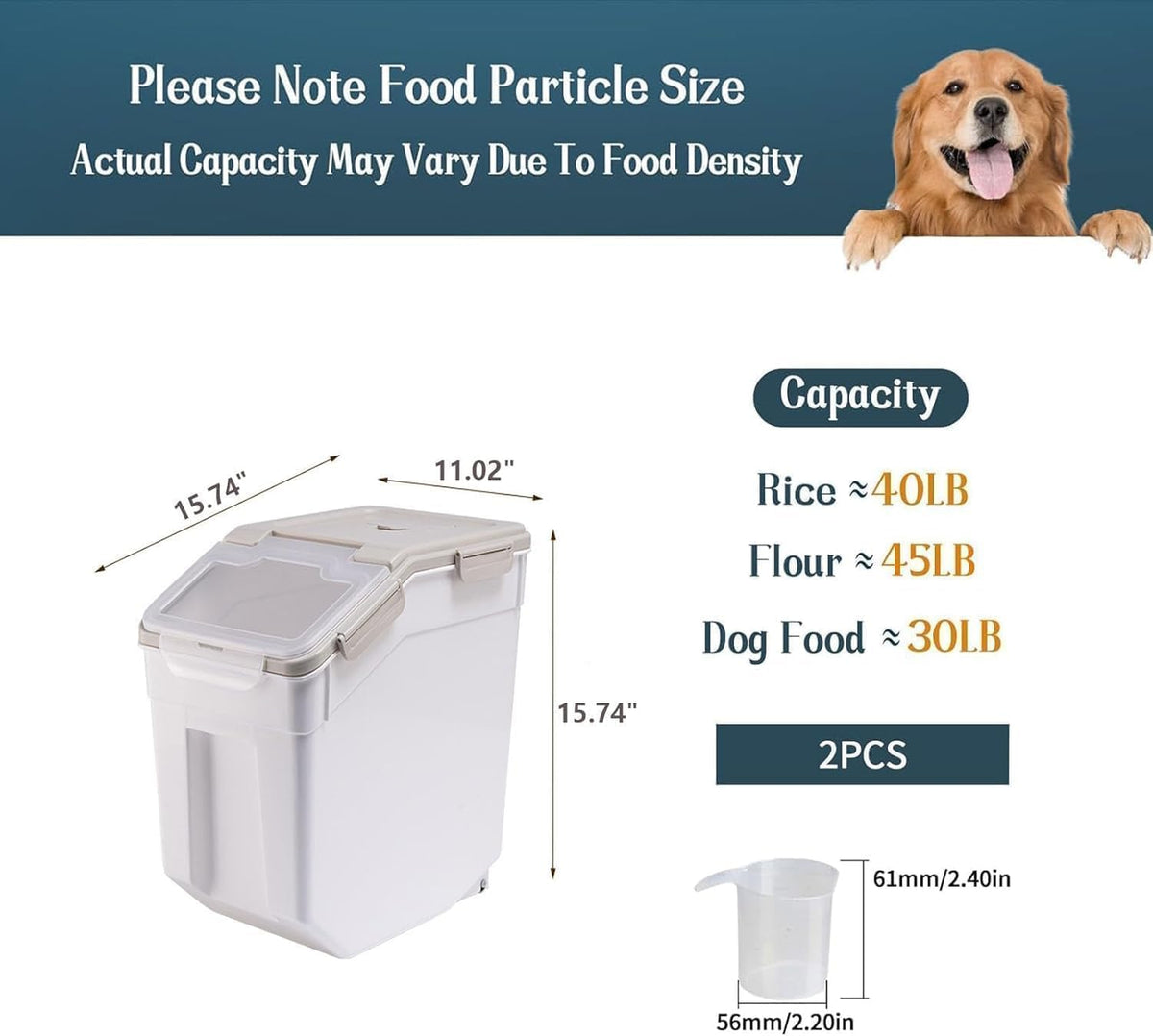 AnRui Rice Storage Container 50LB, Airtight Flour Storage Containers, Plastic Cereal Grain