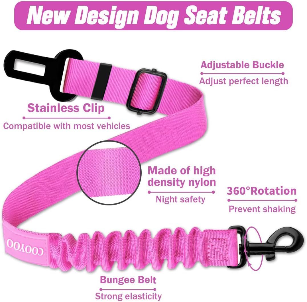 COOYOO Dog Seat Belt, Durability Retractable Dog Car Harness Adjustable Dog Seat Belt for Vehicle