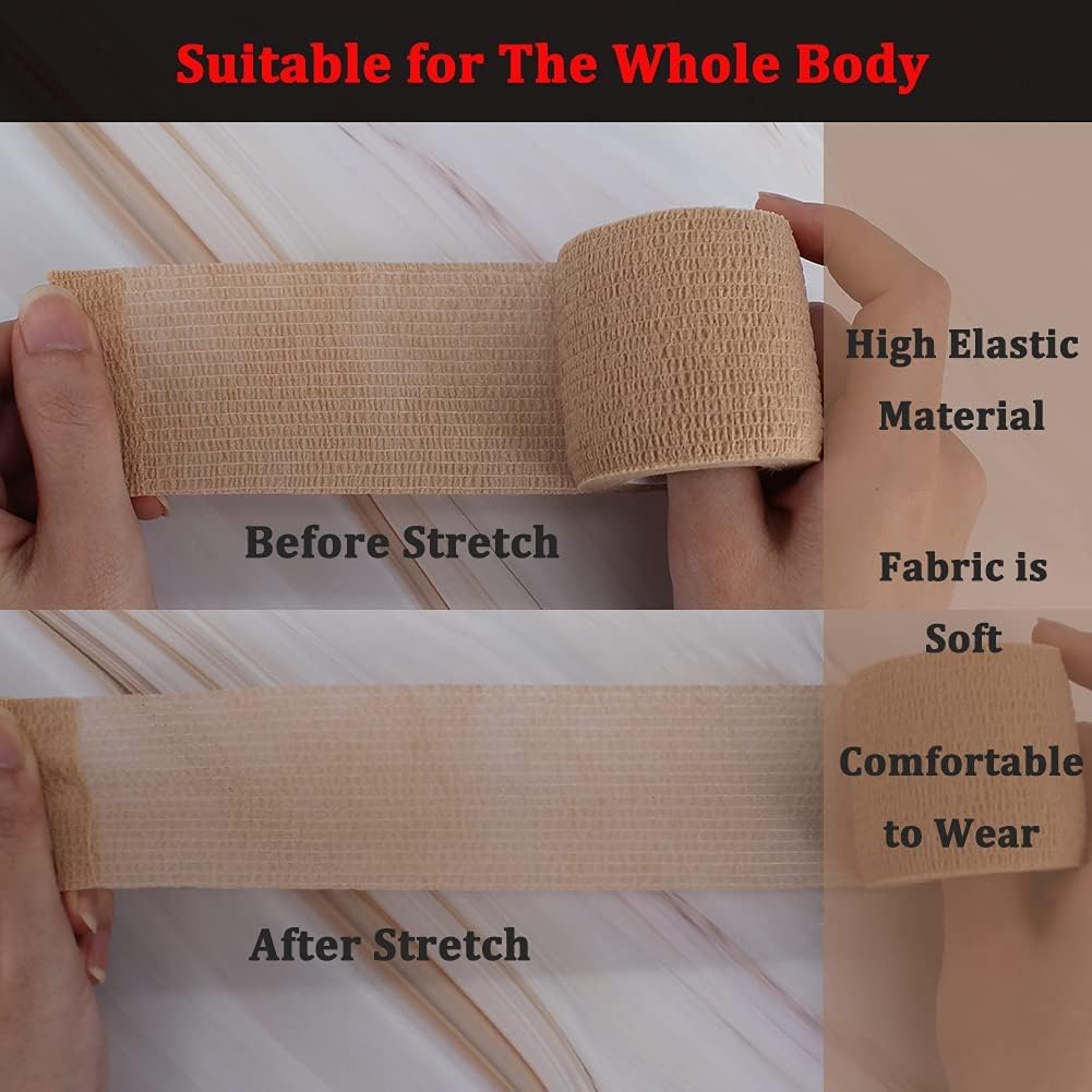 24 Pack Brown Breathable Self Adhesive Bandage Wrap 2 in, Multi-Purpose Non-Woven Cohesive Wrap