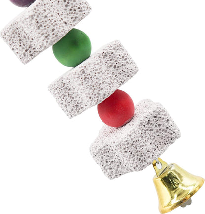 2 Pack Large Bird Chewing Toy, Parrot Beak Grinding Calcium Stone with Bells, Bird Cage