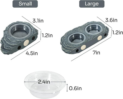 REPTIZOO Reptile Magnetic Feeder Ledge, Double Bowl Reptile Food Dish with 6PCS Feeding Cups Food