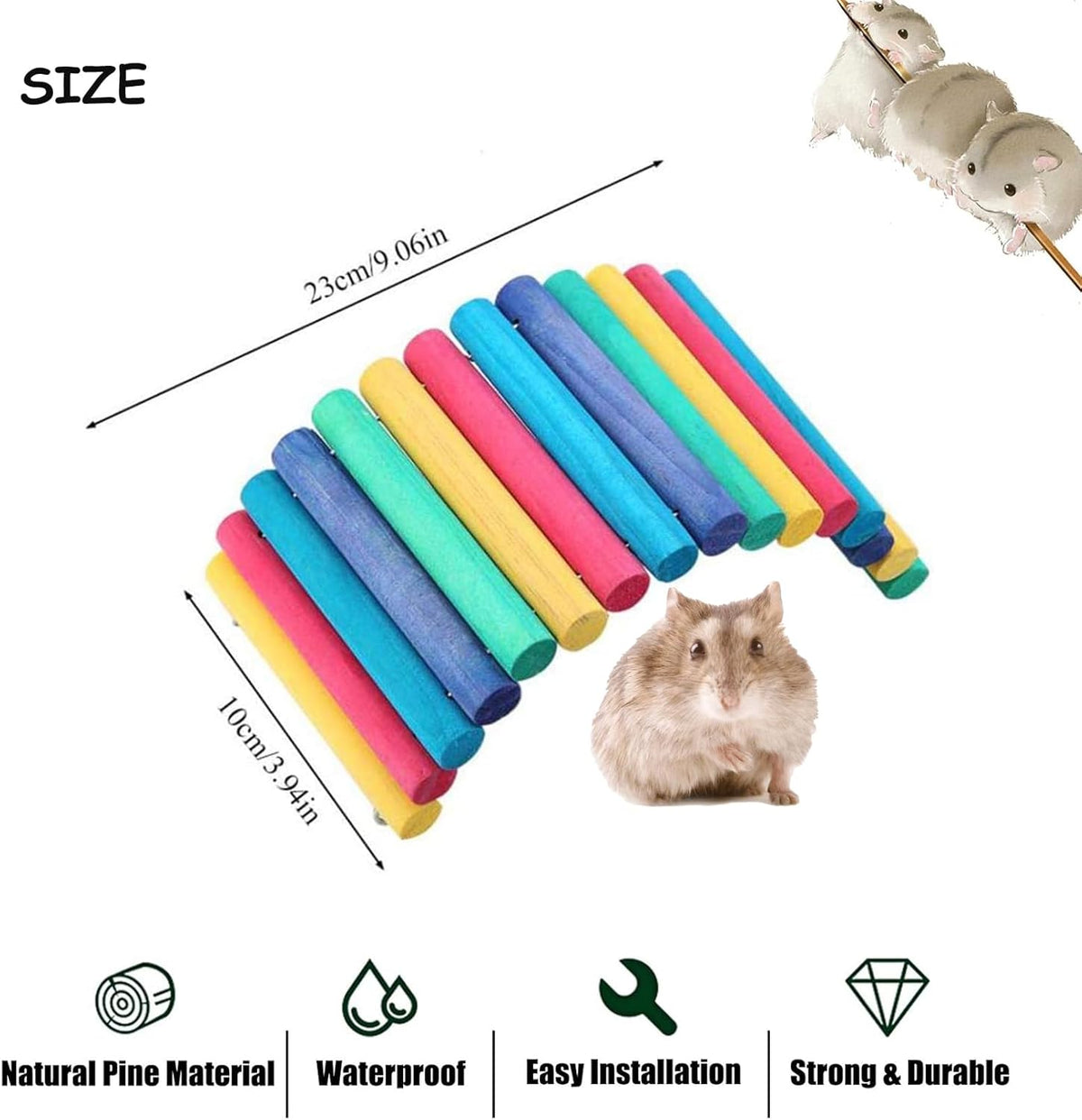 PIVBY 2PCS Wooden Hamster Bridge, Flexible Natural Wooden Ladder Bridge Tunnel Hideout, Hamster