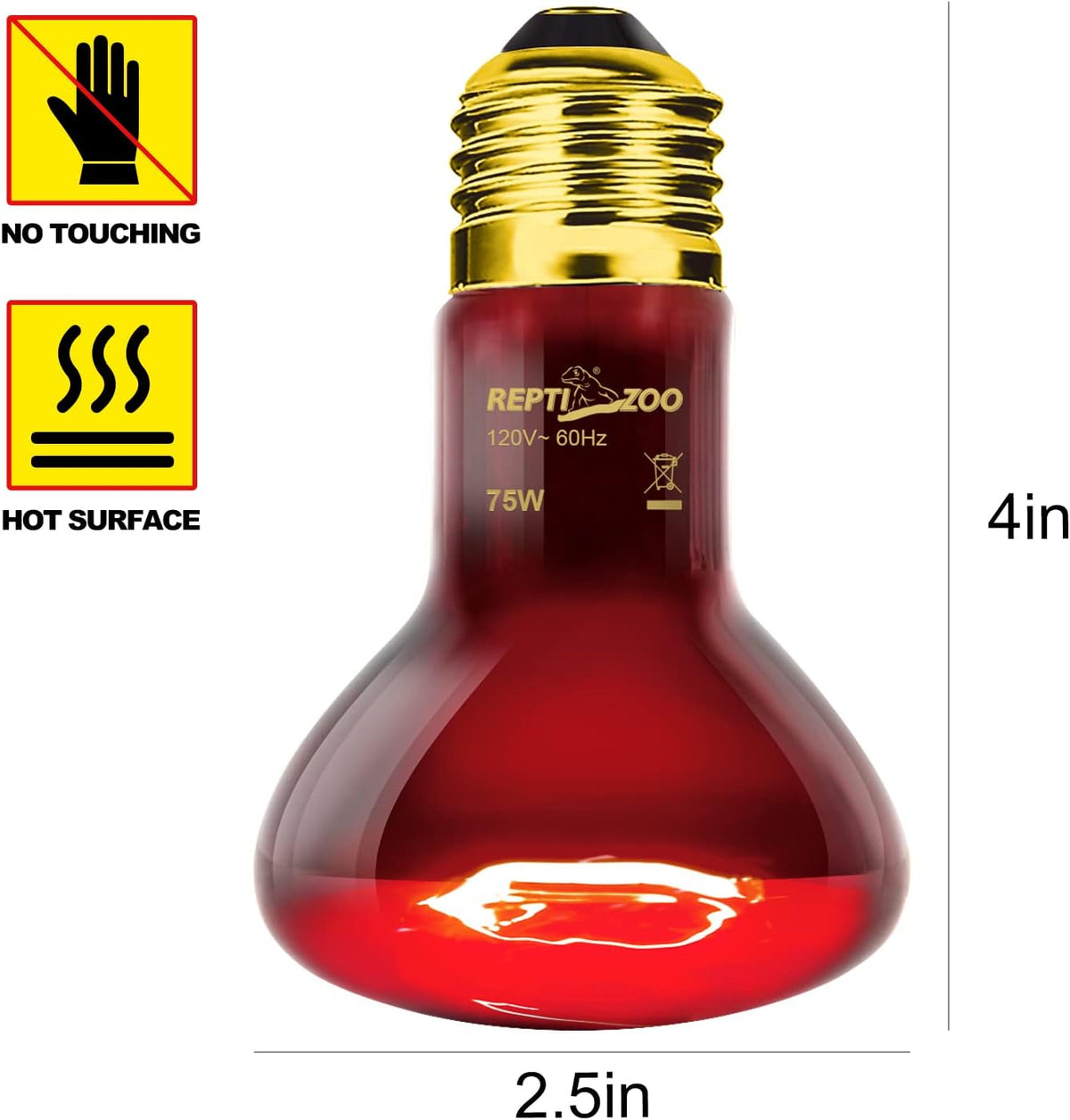 REPTI ZOO 75W Reptile Heat Lamp Bulb 2PCS Infrared Heat Emitter Red Heat Lamp for Reptile