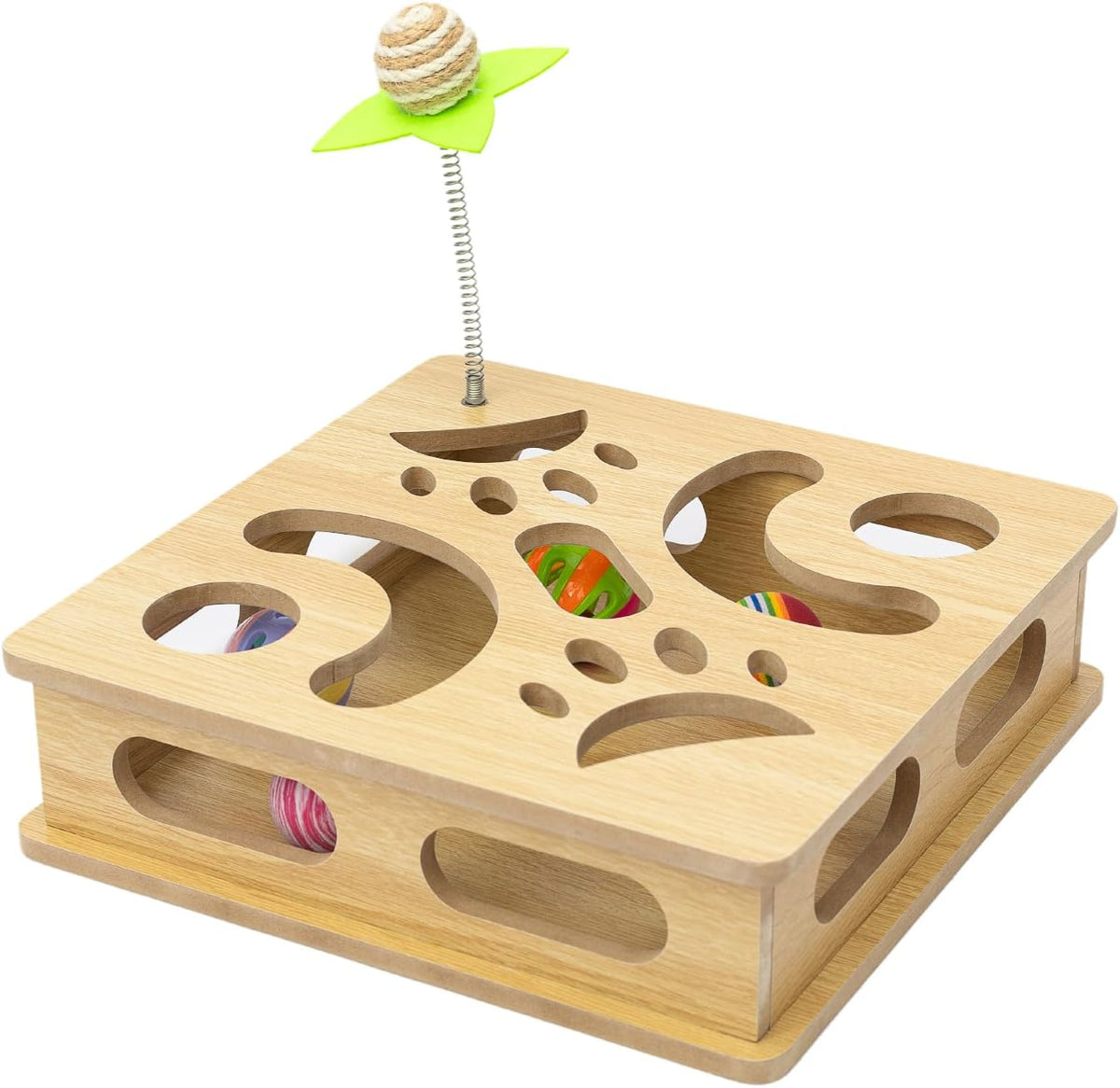 Interactive Wooden Cat Puzzle Toy Box Indoor Hunting Play Toy to Stimulate Your Cat’s Energy and