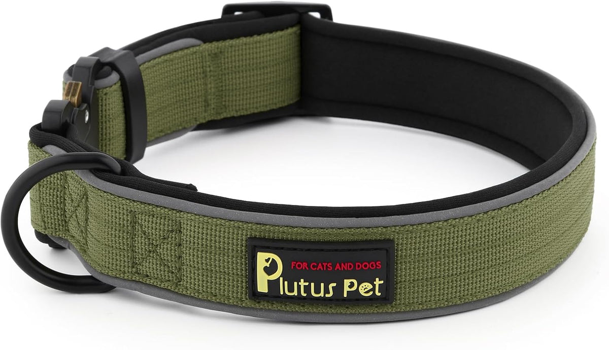 Plutus Pet Tactical Dog Collar, Reflective, Adjustable Heavy Duty Dog Collar, Soft Padded and