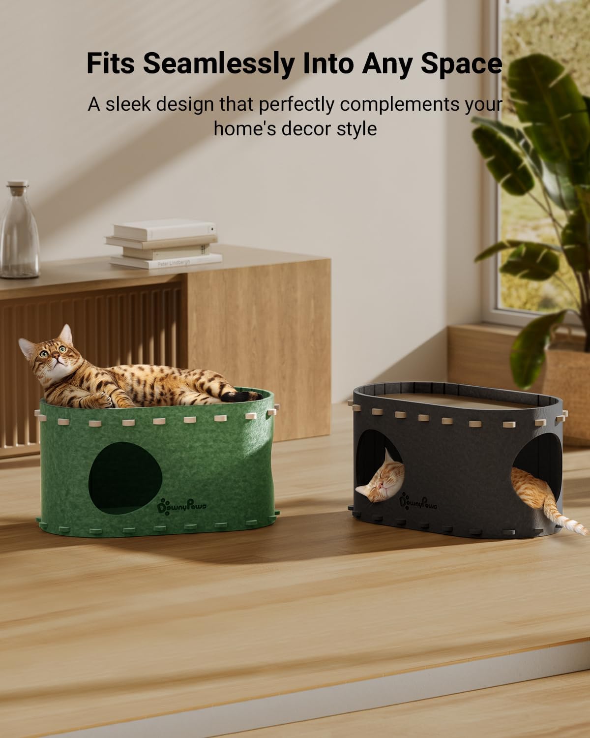 DownyPaws Cat House for Indoor Cats, Cat Bed Cave for Multiple & Large Cats Up to 22 Lbs, Scratch
