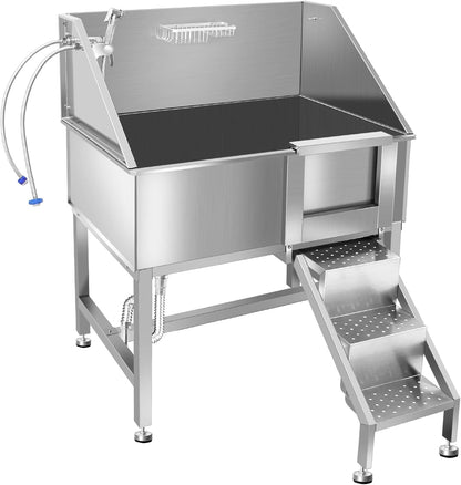 38" Dog Bathing Station, Professional Dog Washing Station Stainless Steel Dog Grooming Tub for