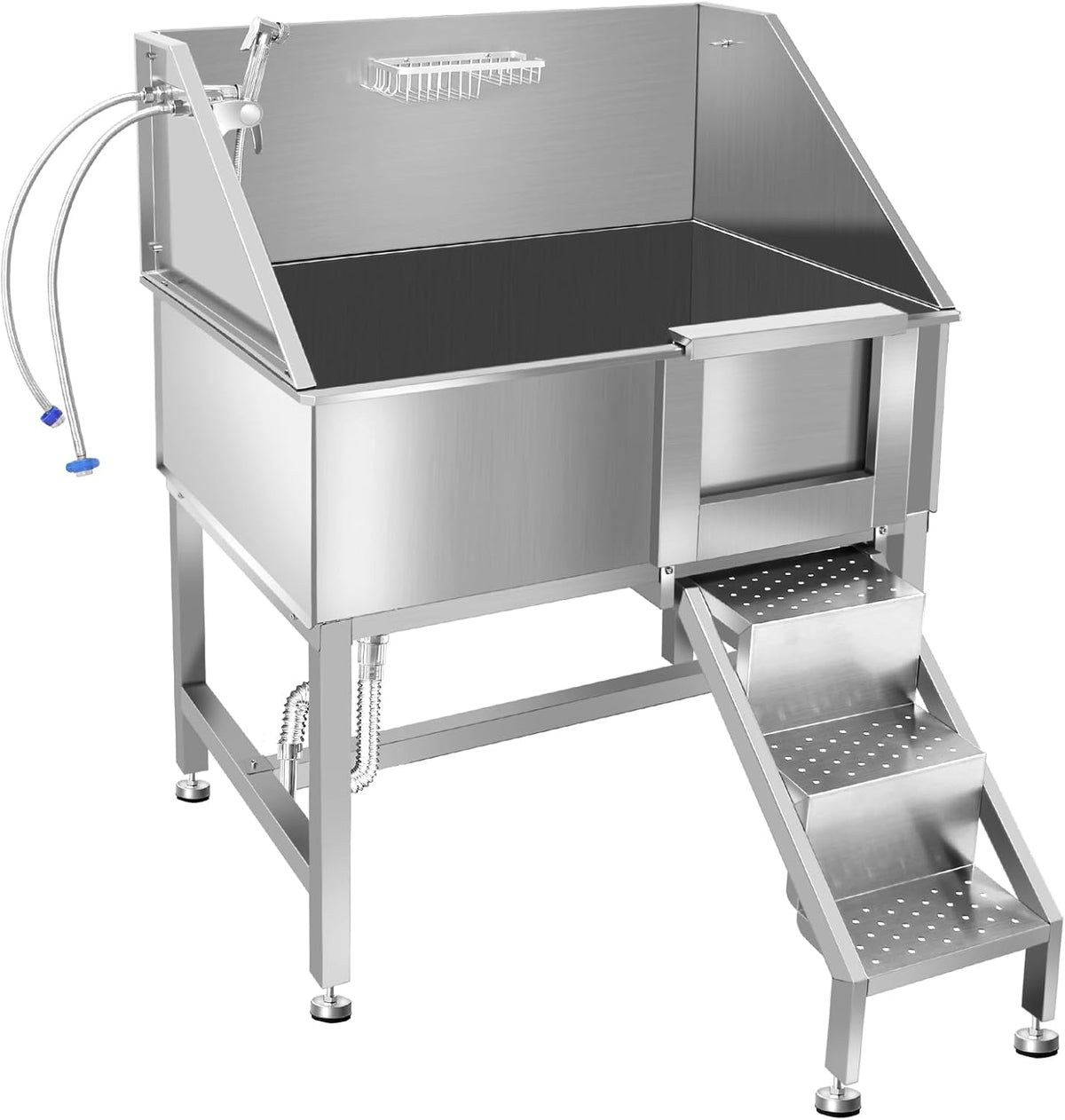 38" Pet Dog Bathing Station W/Ramp, Professional Stainless Steel Dog Grooming Tub W/Floor Grate