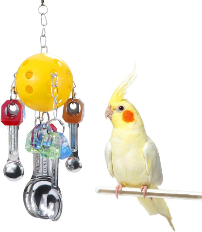 Litewoo Bird Chew Toy with Metal Spoons Ball Chewing Toy Hanging Swing for Parrot Macaw Cage