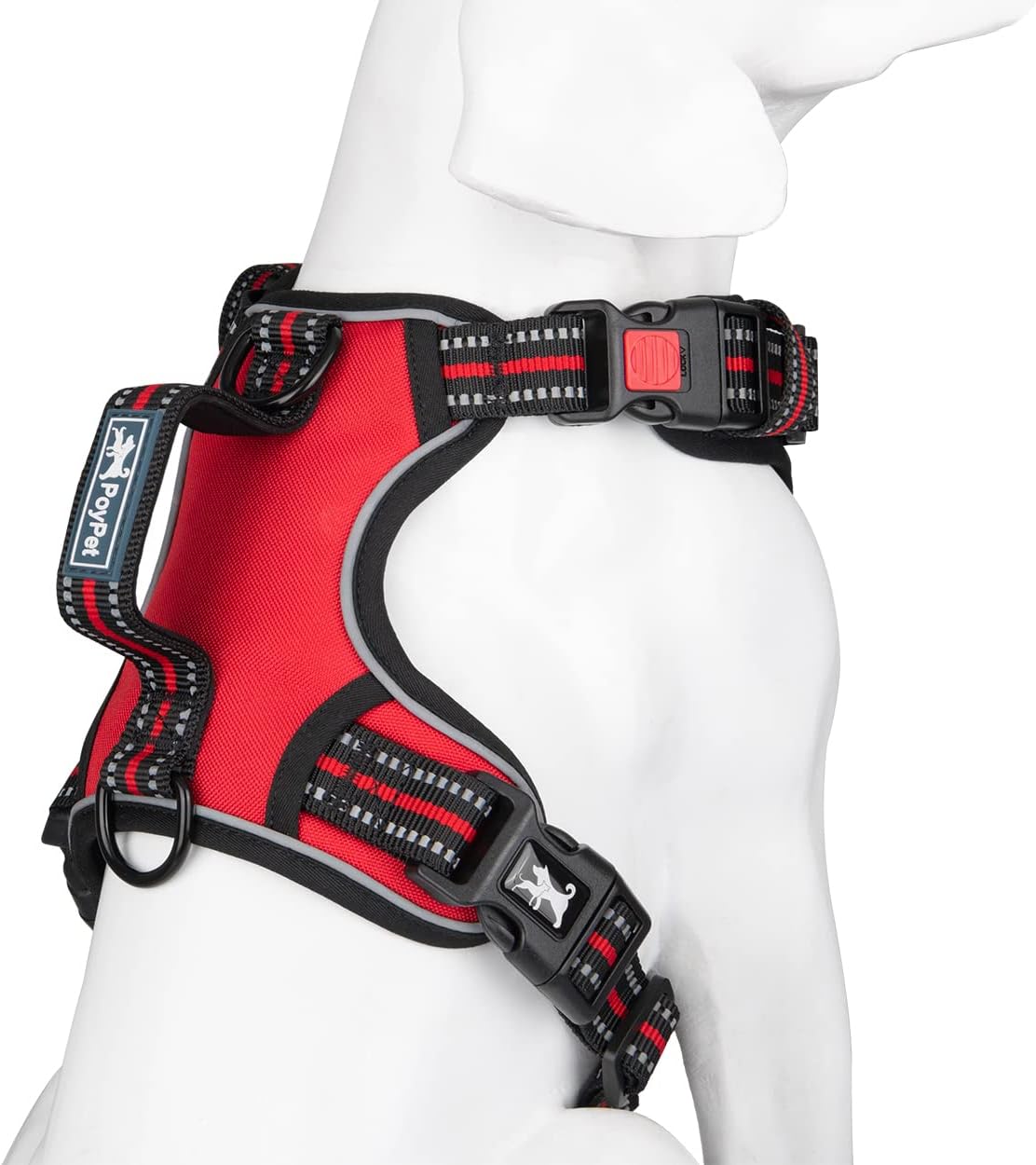 PoyPet No Pull Dog Harness, No Choke Front Clip Reflective Dog Vest with Soft Padded Vertical