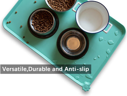 Hoki Found Large Silicone Non Slip Pet Food Mats - Tray for Dogs and Cats - Waterproof Feeding Mats