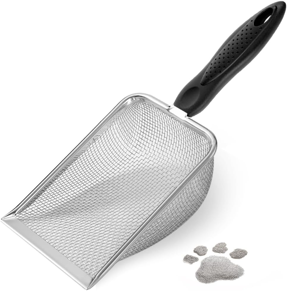 Cat Litter Scoop,Sturdy Litter Cleaner Corner Shovel,Stainless Steel Mesh Litter Shovel,Easy to