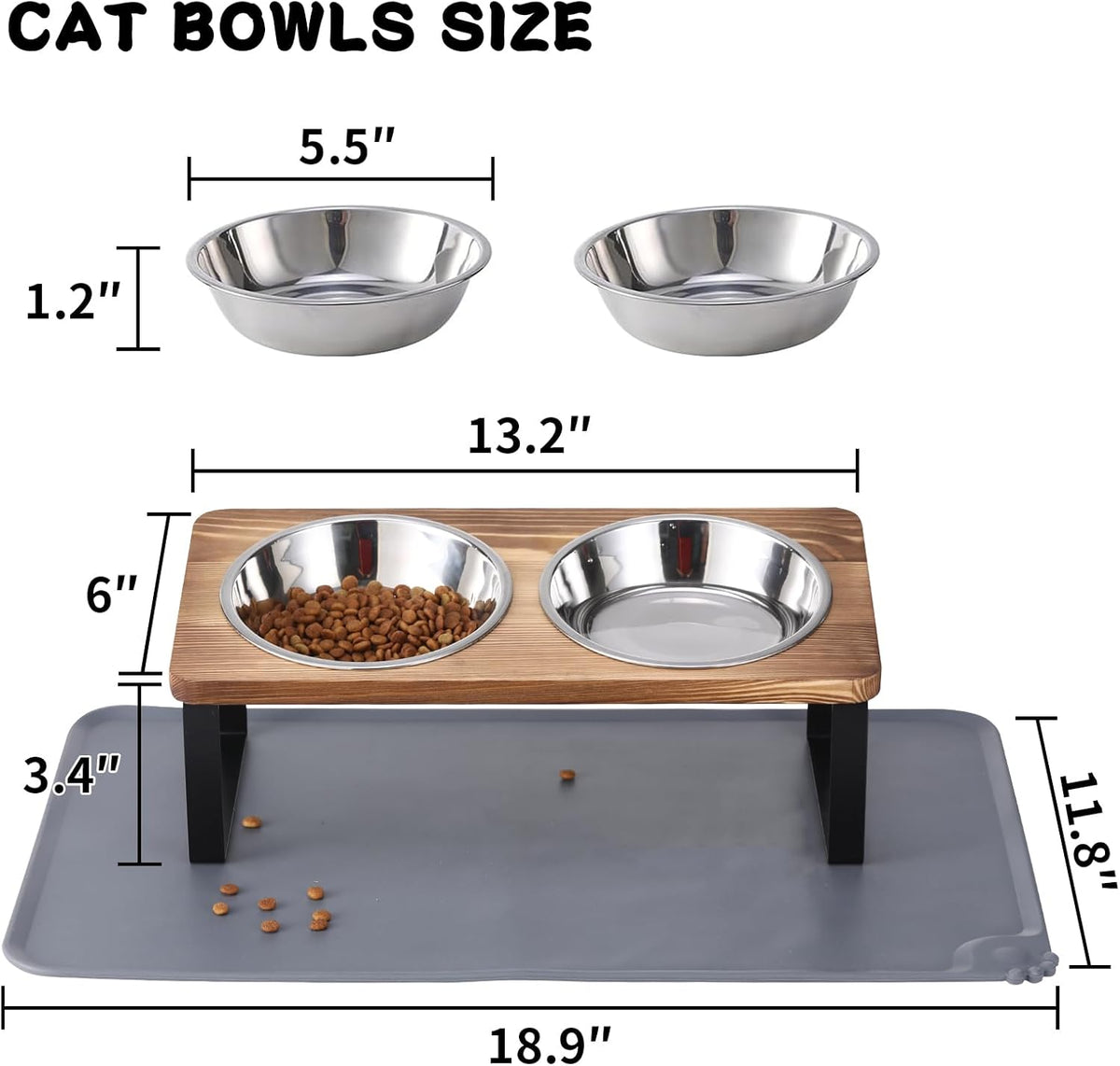 Upgraded Elevated Cat Bowls with Food Mat,15°Tilted Stand Anti Vomiting Raised Cat Dishes for Food