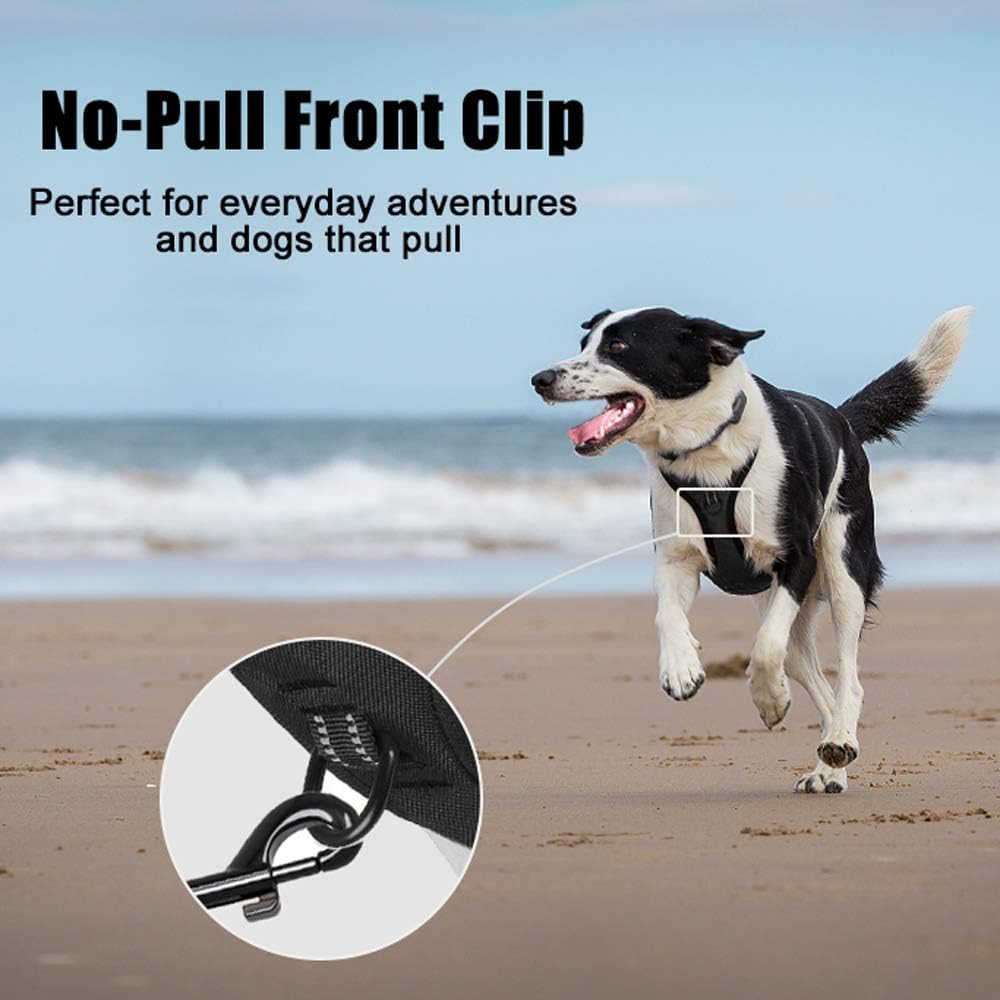 PoyPet No Pull Dog Harness, Reflective Comfortable Vest Harness with Front & Back 2 Leash