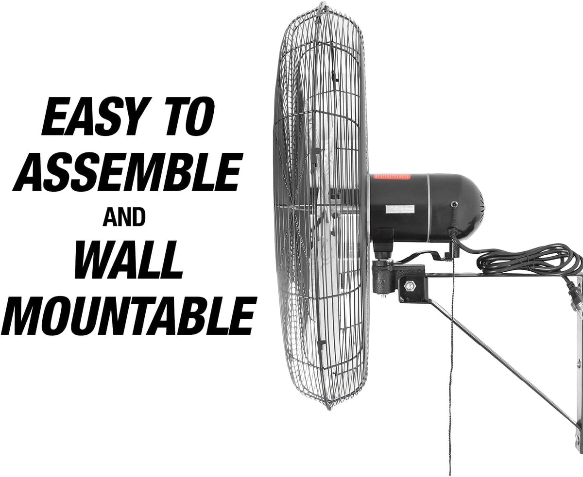 OEMTOOLS OEM24884 30 Inch Oscillating Wall Fan, 9500 CFM Max. Garage 90 Degree Mounted Fan with 6
