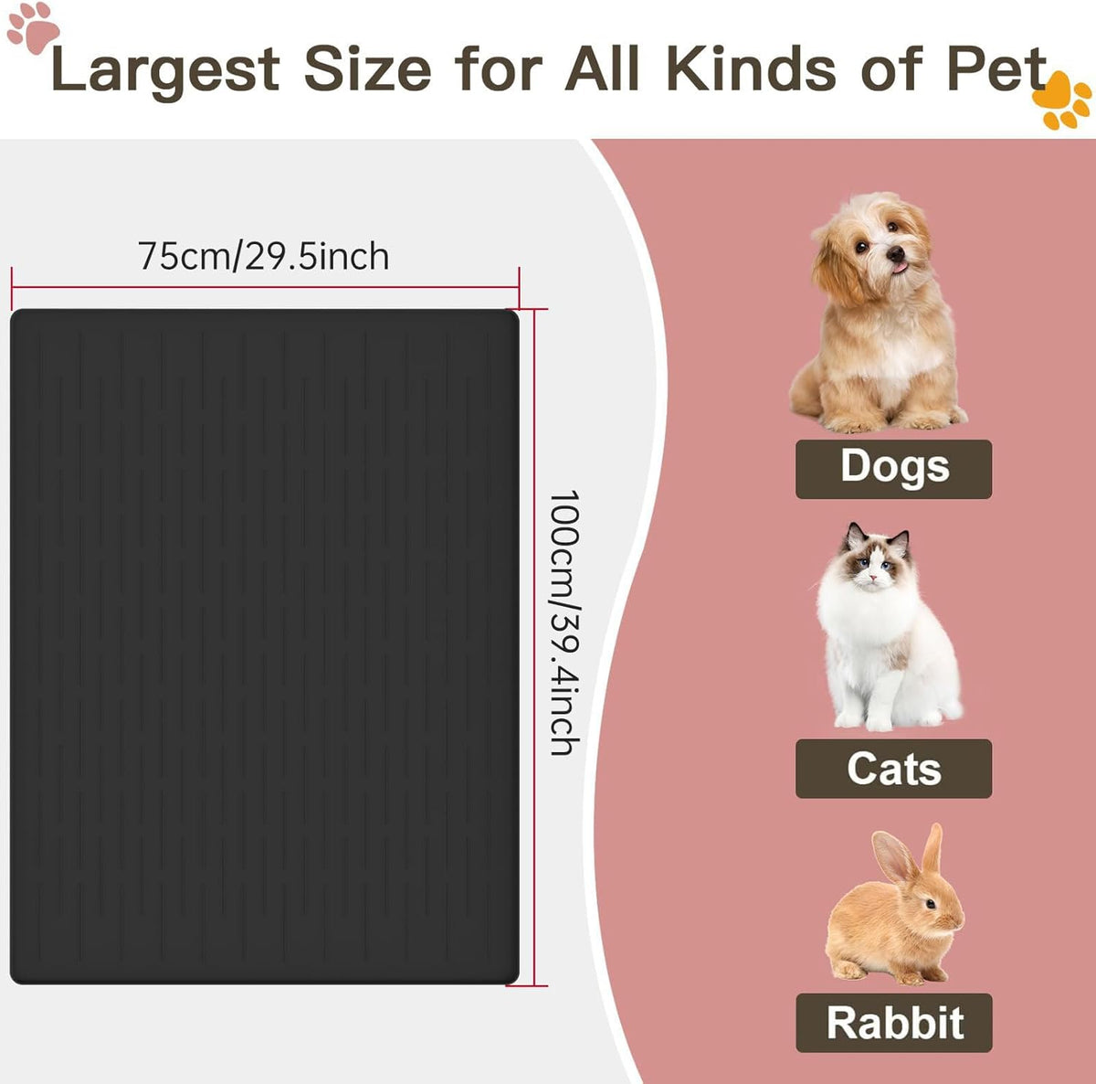 Large Dog Mats for Food and Water, 40"x30" Waterproof Pet Food Mats for Floor Nonslip Silicone Bowl