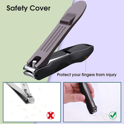 GLAMFIELDS Nail Clippers with No Splash Storage Box, Large Fingernail Toenail Clipper Detachable