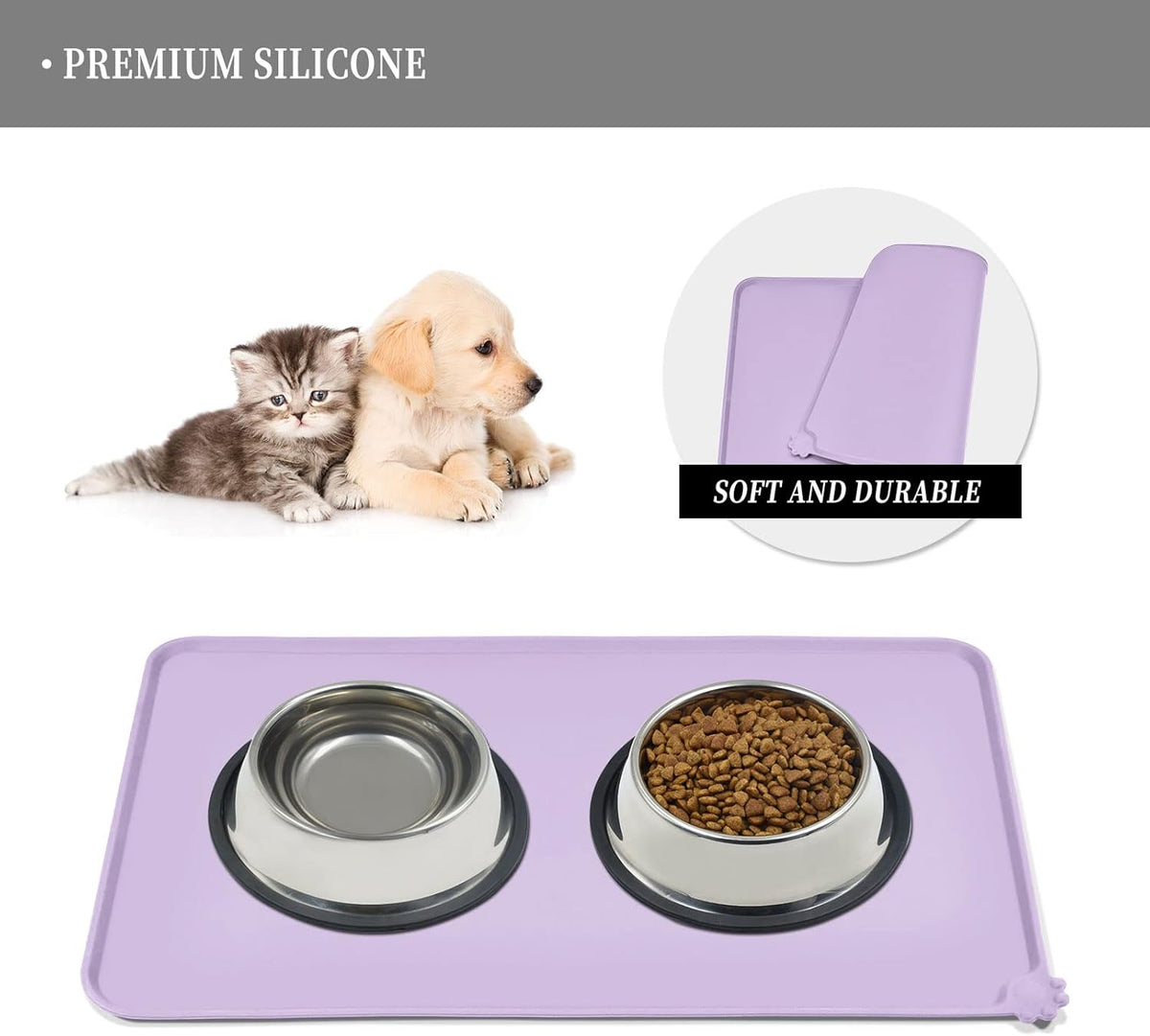 Waterproof Pet Feeding Mat with High Raised Edges, Heavier and Thicker Placemats for Cat Dog Water