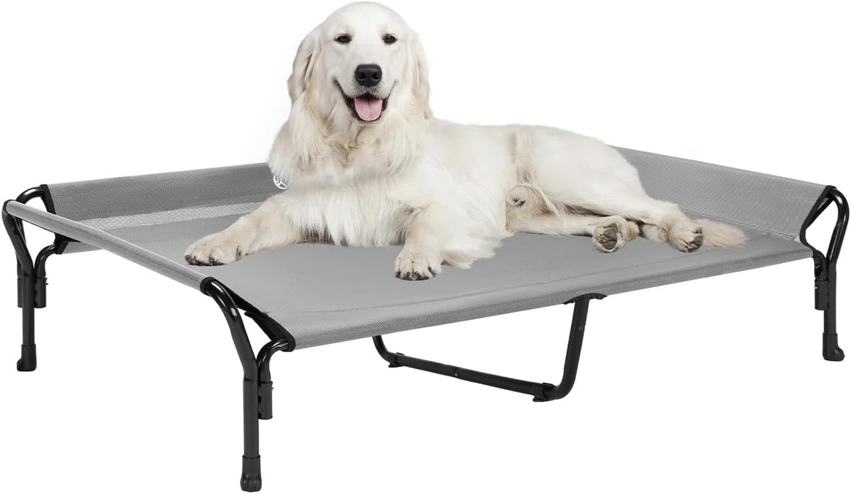 Veehoo Cooling Elevated Dog Bed, XL Raised Pet Cot with Guardrail & Slope Headrest, Durable