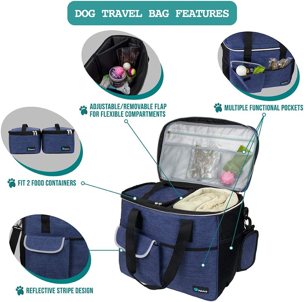 PetAmi Dog Travel Bag - Travel Pet Organizer with Food Container and Bowls, Perfect for Weekend