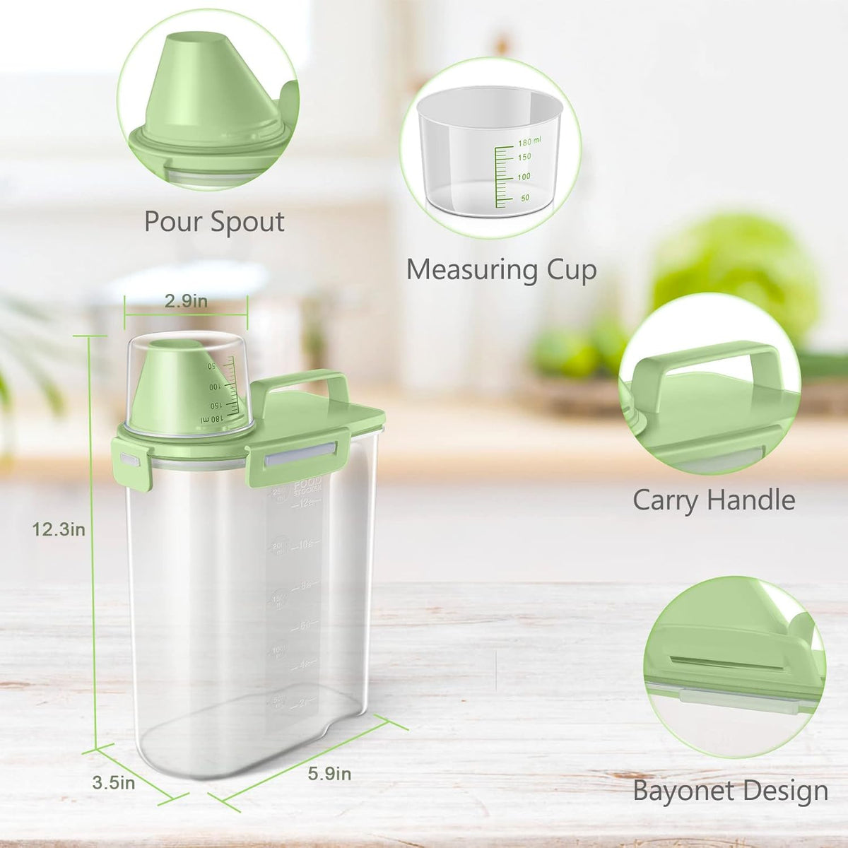 TBMax Small Rice Storage Container -5 Lbs Cereal Dispenser with Measuring Cup, Airtight Dry Food