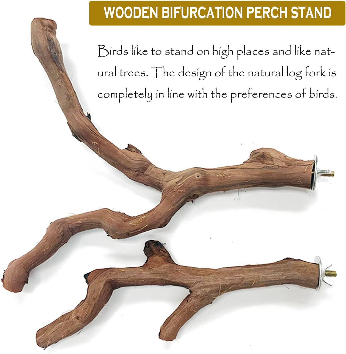 Allazone 4 PCS Natural Wood Bird Perch Stand, Bird Parrot Perch Stand Set, Wooden Parrot Perch