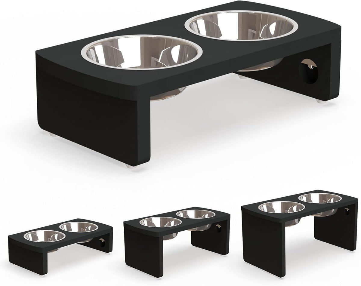 Elevated Dog Bowls, Bamboo Raised Dog Bowl for Small Dogs & Cats, with 2 Stainless Steel Bowls (4''